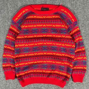 Vintage L. Simsbury Fair Isle Sweater Red Acrylic Holiday Knit Nordic Crewneck M